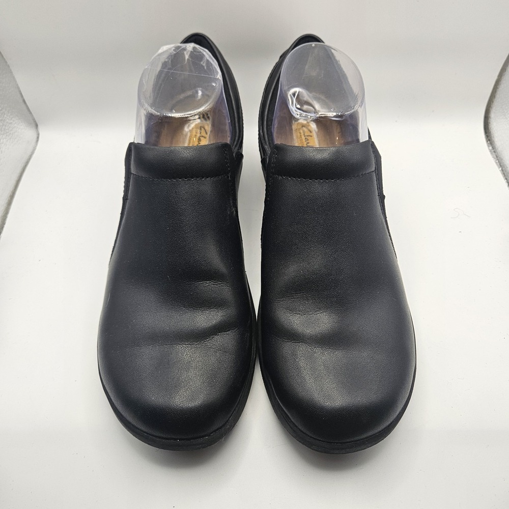 Clarks Womens Talene Pace Black Leather Work Non Slip Nursing Clogs Size 10M